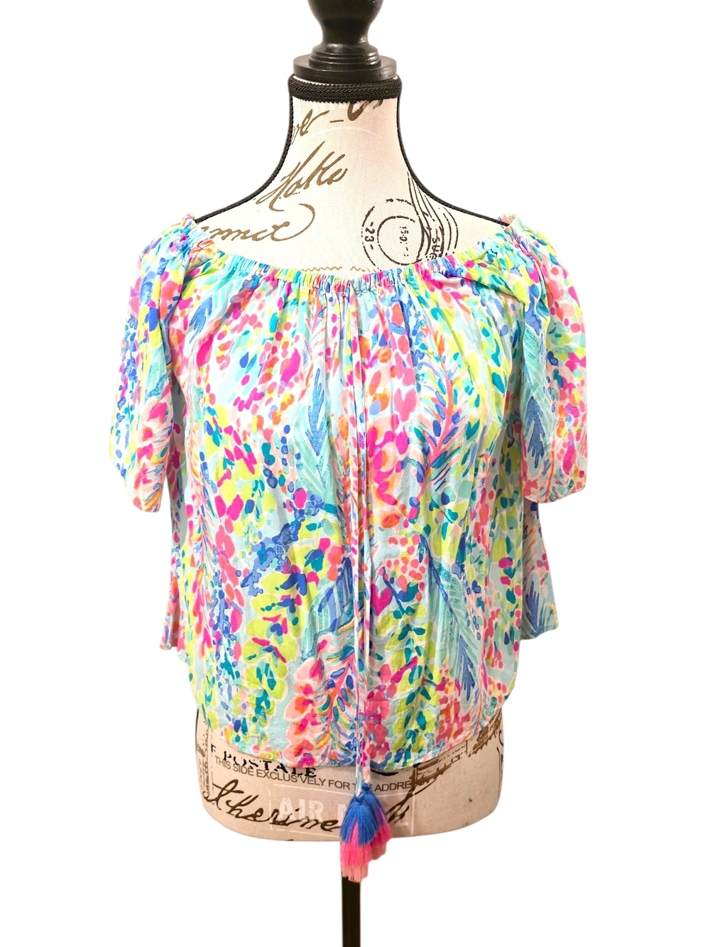 Lilly Pulitzer Off-Shoulder Floral Top in Pink, Blue, Yellow